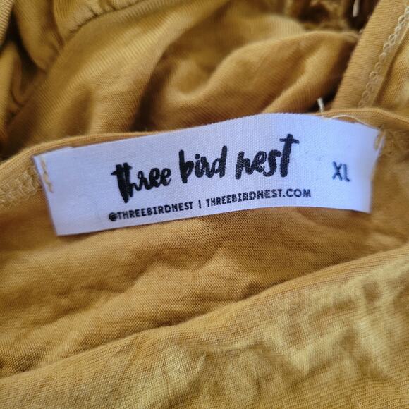 Three Bird Nest Mustard Tiered Maxi Dress Size XL Boho Flowy - Picture 5 of 7